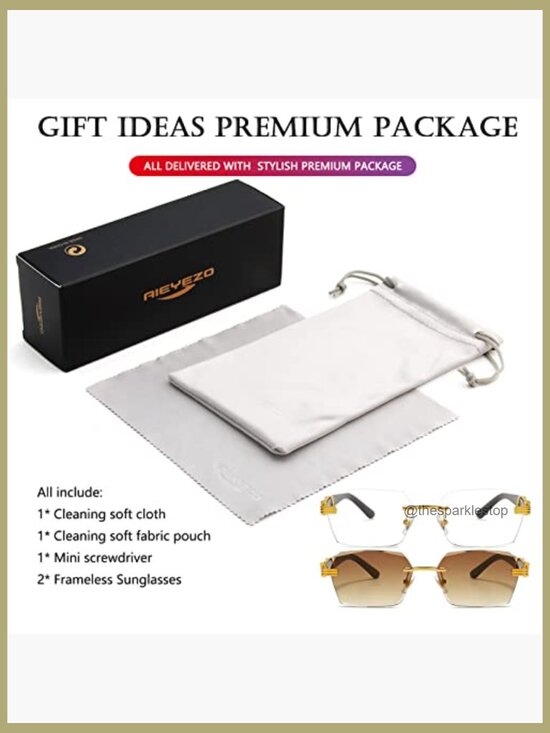 Retro Rimless Rectangular Sunglasses Vintage Frameless Unisex Tinted UV main image 6